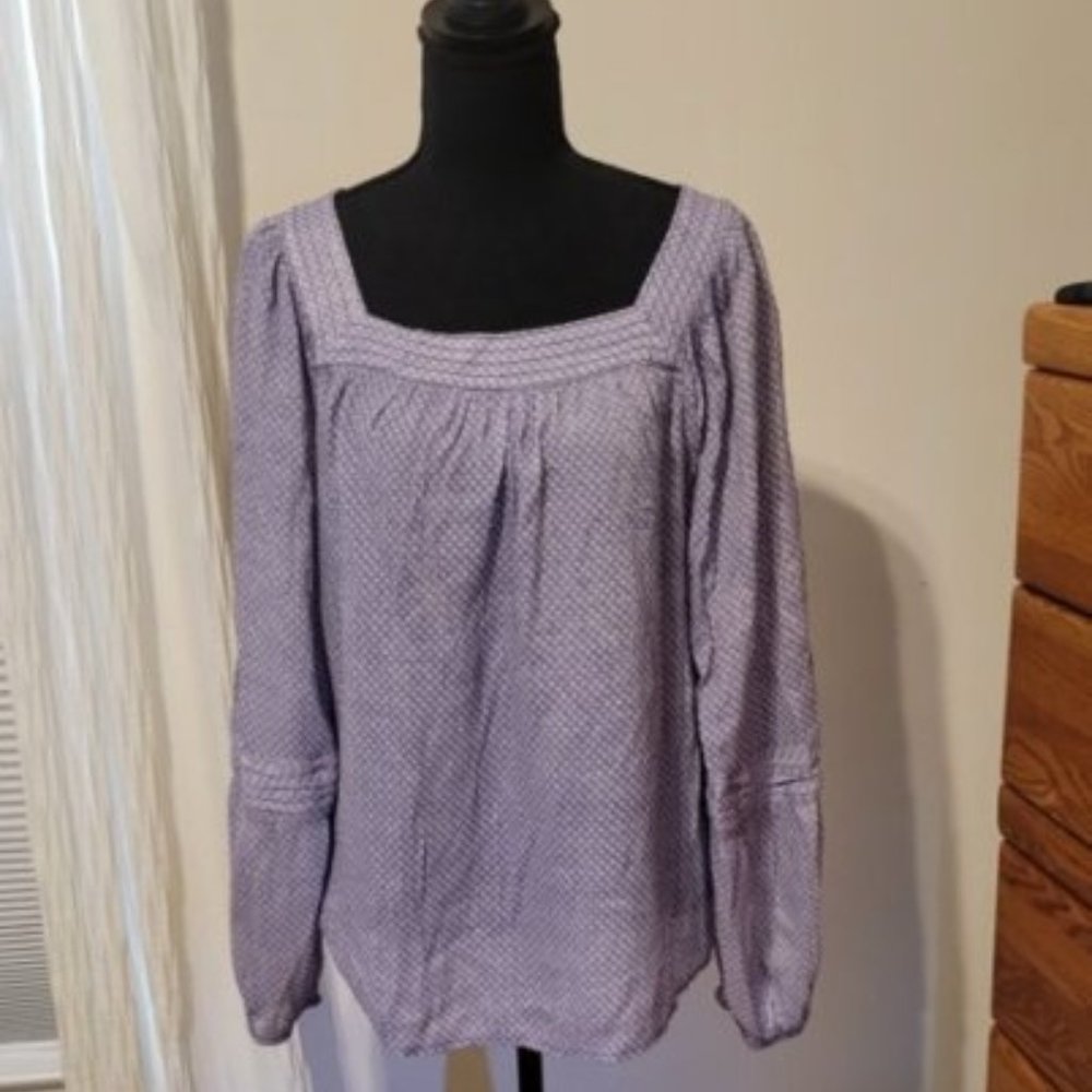 LC Lauren Conrad Womens White & Purple Long Sleeve Blouse Size XL